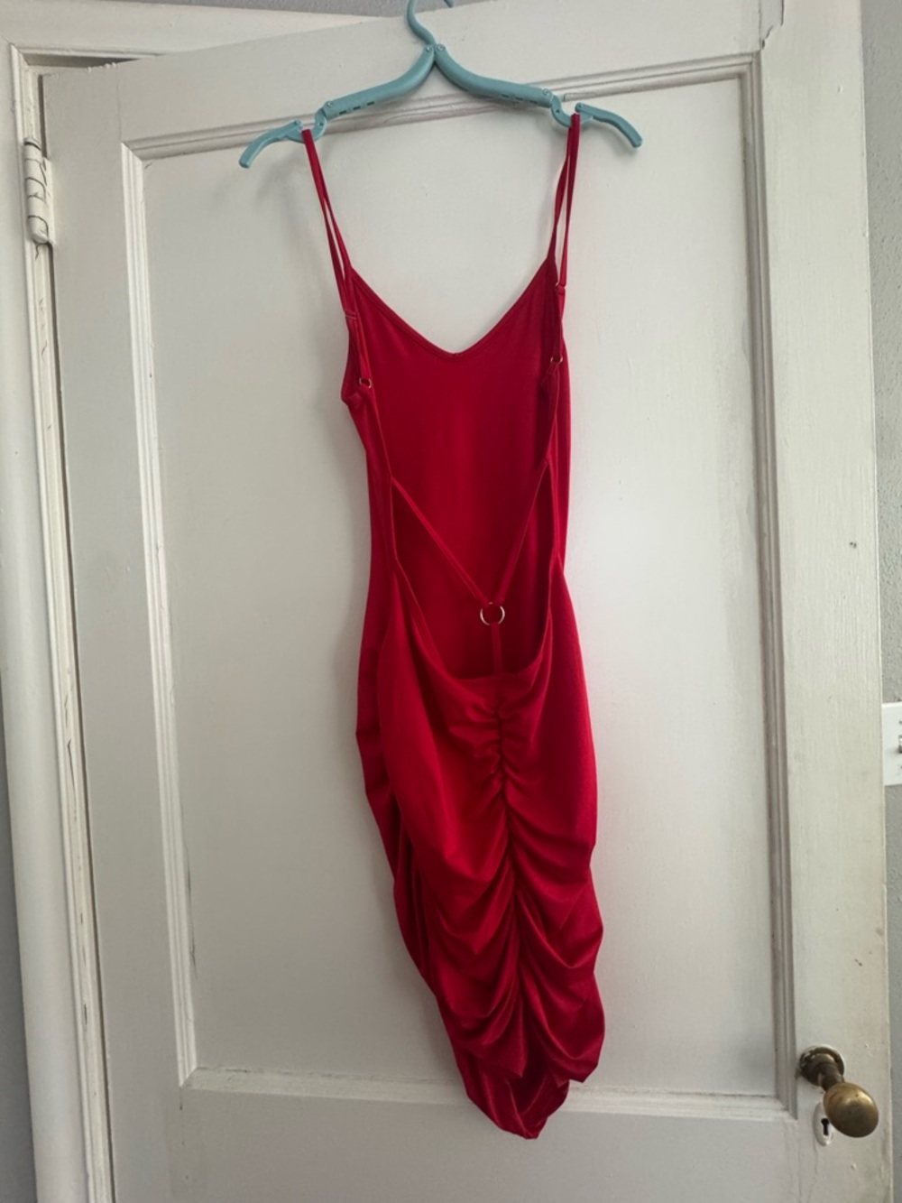 Red Slip Midi Dress - Spaghetti Straps